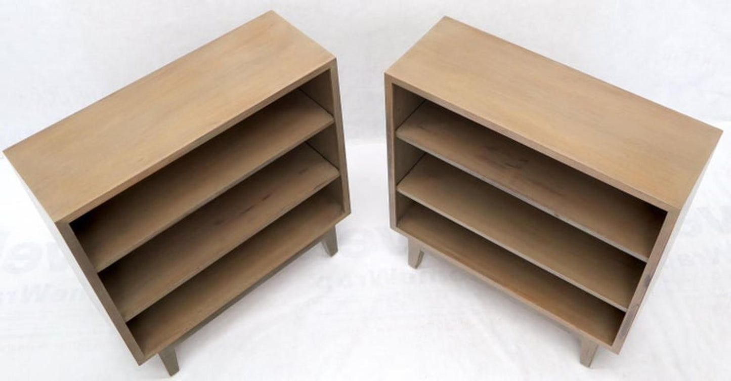 Pair of White Wash Finish Solid Mahogany Bookcases Cabinets