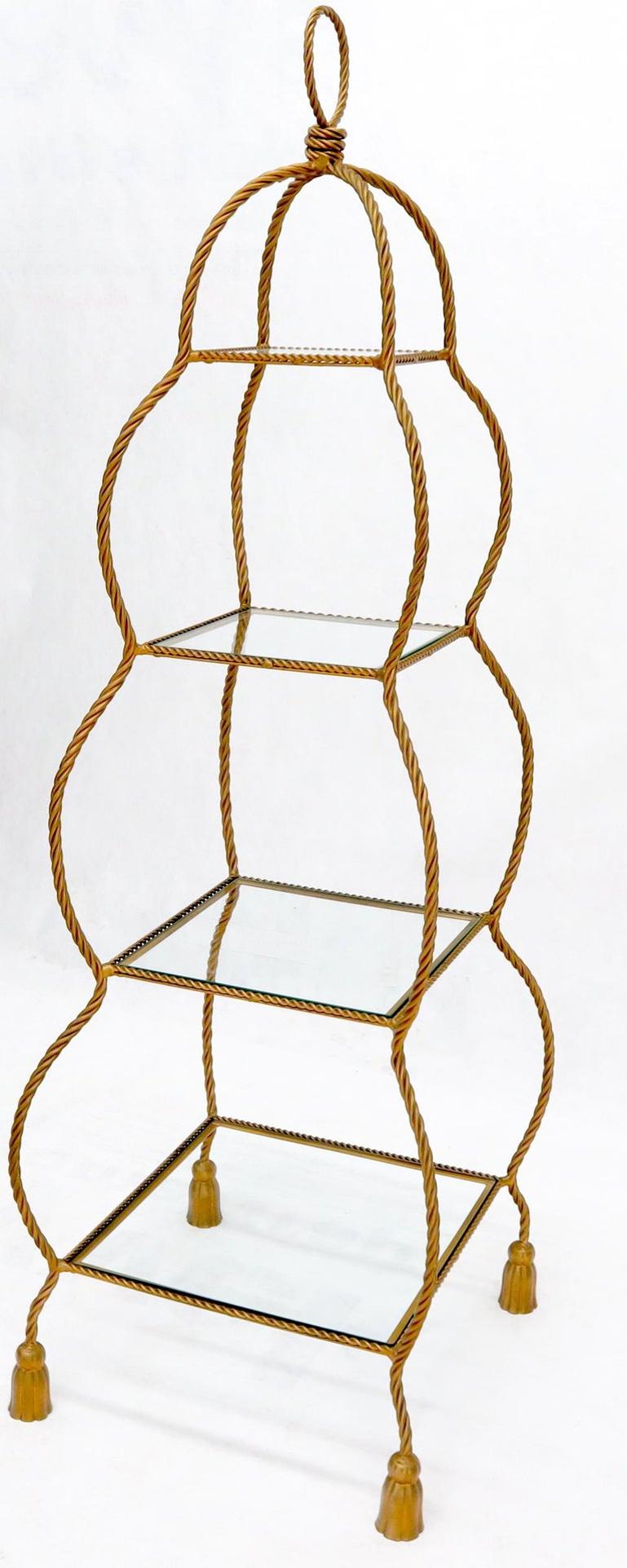 Four Tier Glass Shelves Twisted Metal Rope Square Étagère Shelf Display Unit