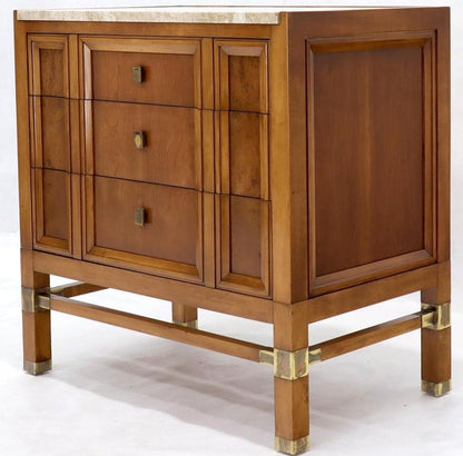 Travertine Top Three Drawers Bachelors Chest with Brass Pulls and Accents