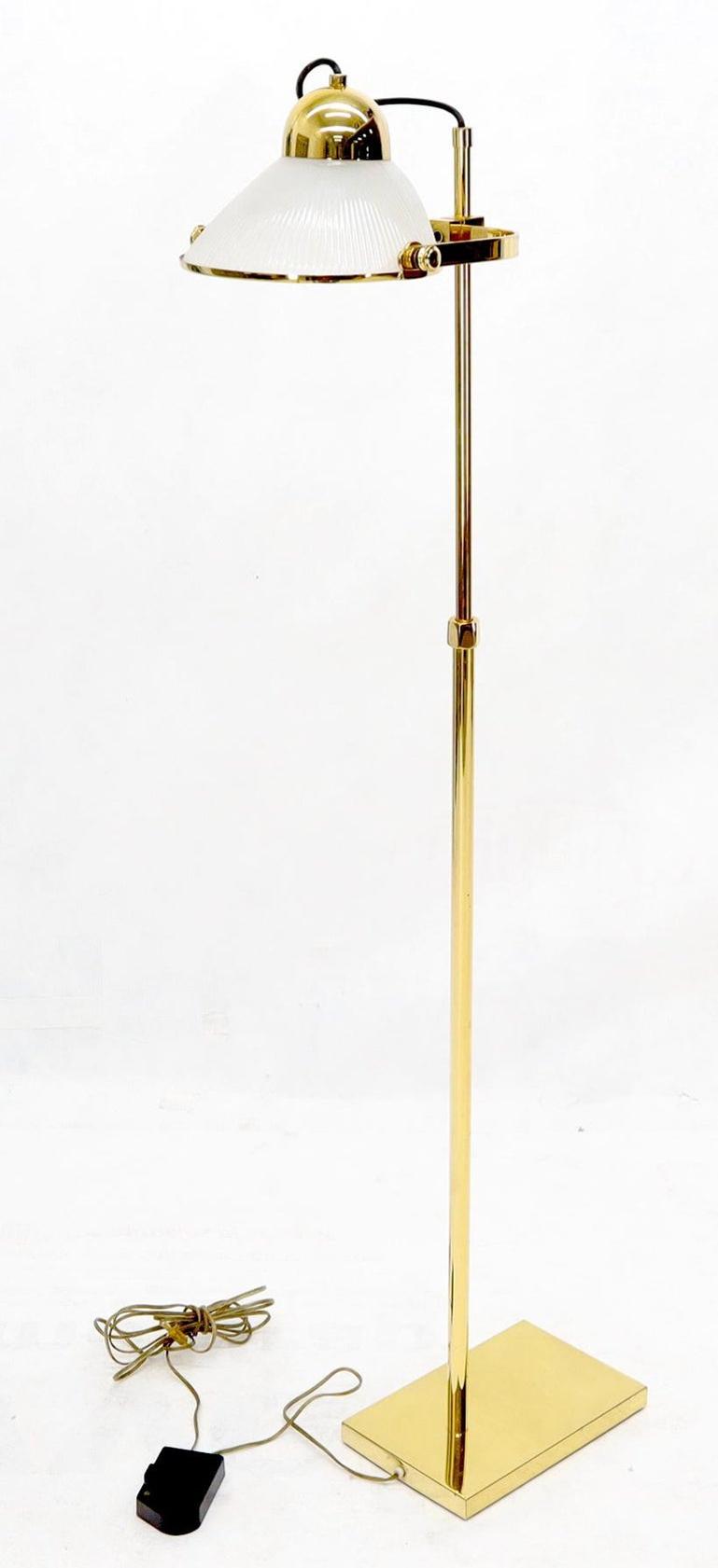 Solid Brass Fully Articulated Glass Scallop Shape Adjustable Height Floor Lamp