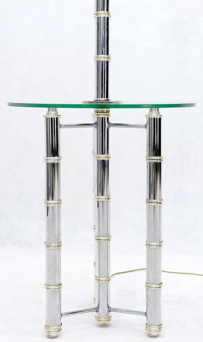 Chrome and Brass Faux Bamboo Tripod Glass Side Table Floor Lamp