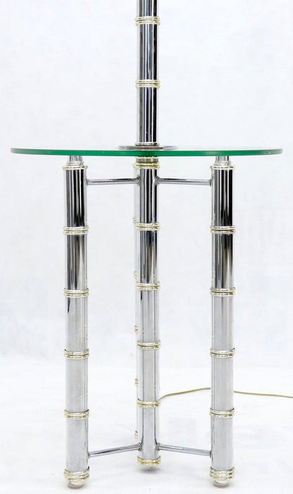 Chrome and Brass Faux Bamboo Tripod Glass Side Table Floor Lamp