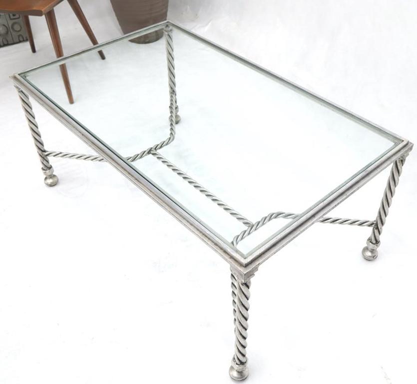 Forged Metal Twisted Rope Effect Silver Gilt Base Rectangle Coffee Table