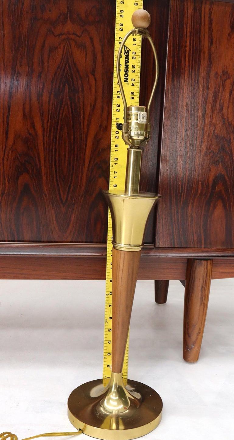 Pair of Walnut and Brass Mid-Century Modern Table Lamps