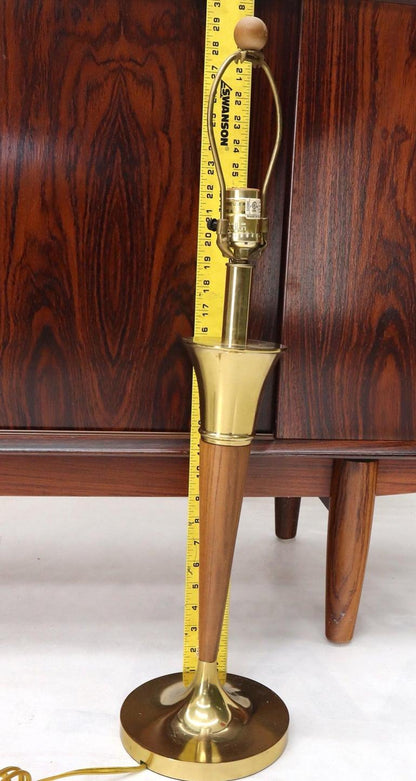 Pair of Walnut and Brass Mid-Century Modern Table Lamps