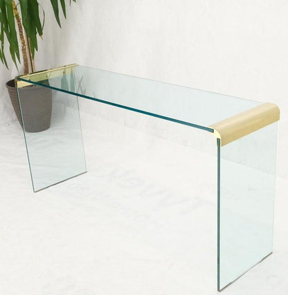 Thick Glass Bracket Shape Console Sofa Table Pace Collection