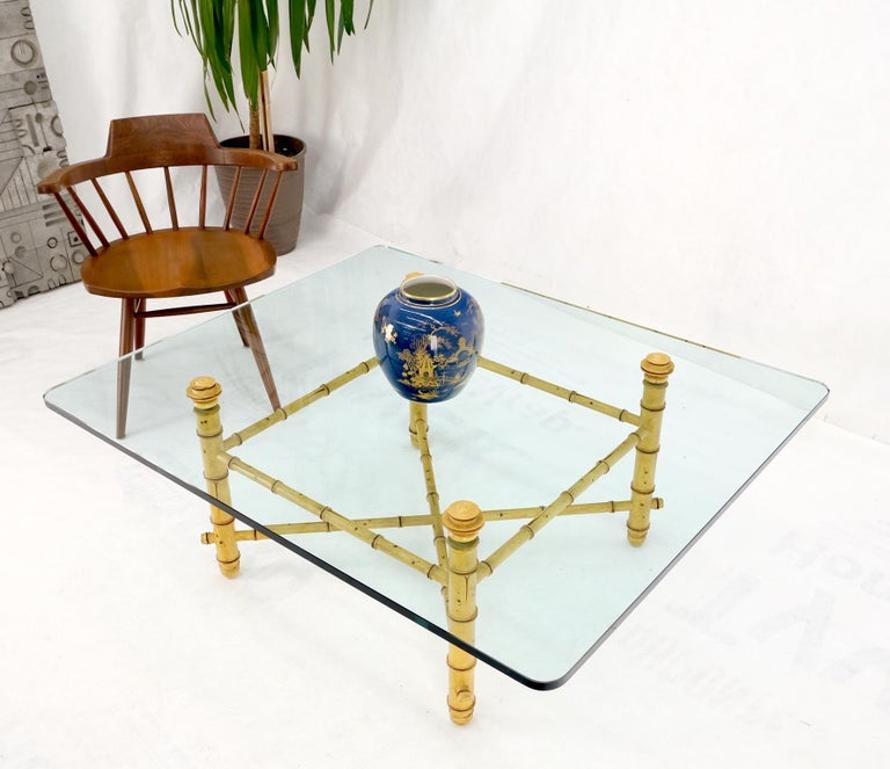 Faux Bamboo Glass Wide Rectangle Coffee Table Hollywood Regency Mid Century