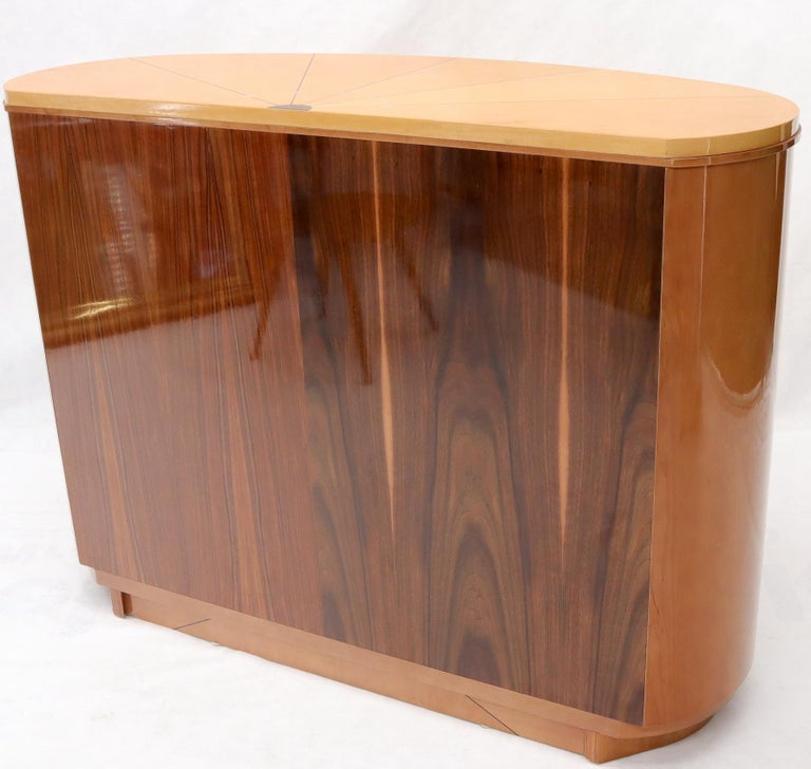 Large Inlaid Oval Kidney Shape Finished Back Dresser with Scallop Base