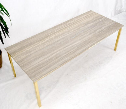 Large Heavy Solid Brass Base Travertine Top Rectangle Dining Table