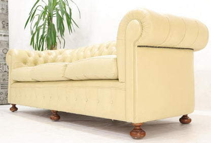 Cream Tufted Leather Chesterfield Sofa