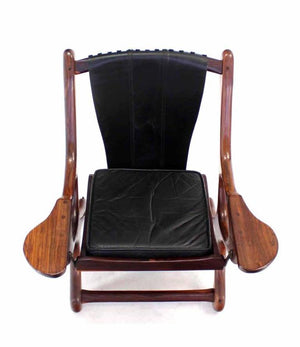 Heavy Rosewood Frame Leather Upholstery Lounge Chair