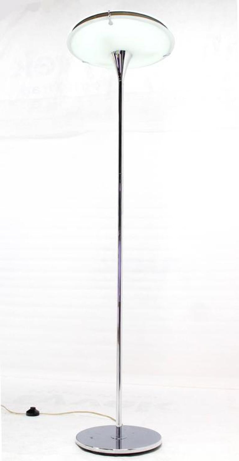 Chrome Saucer Shape Shade Top Frosted Glass Floor Lamp