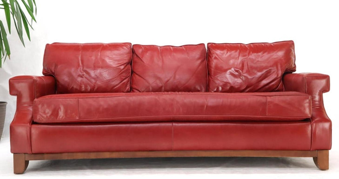 Concave Front Edge Tomato Red Leather Upholstery Couch Leather Sofa Thomasville