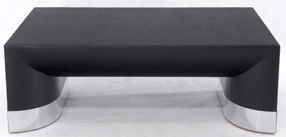 Large Black Lacquer Cloth Covered Chrome Base Rectangular Coffee Table