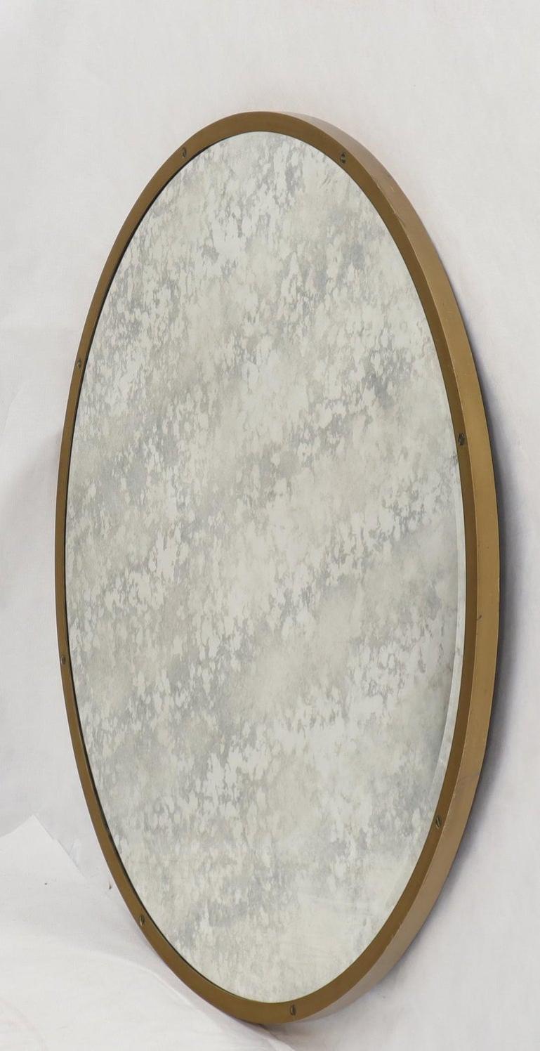 Large Round Metal Frame Wall Mirror with Screw Head Accents