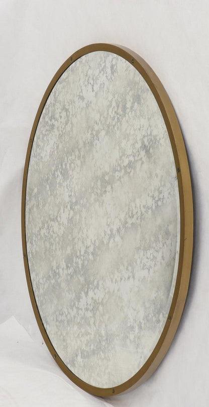 Large Round Metal Frame Wall Mirror with Screw Head Accents