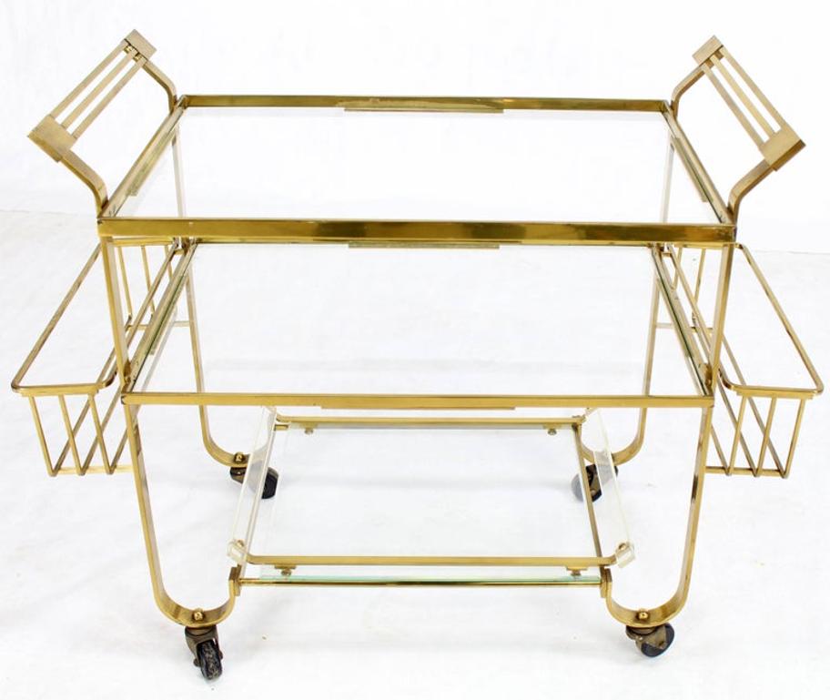 Solid Brass and Glass Mid-Century Modern Bar Cart