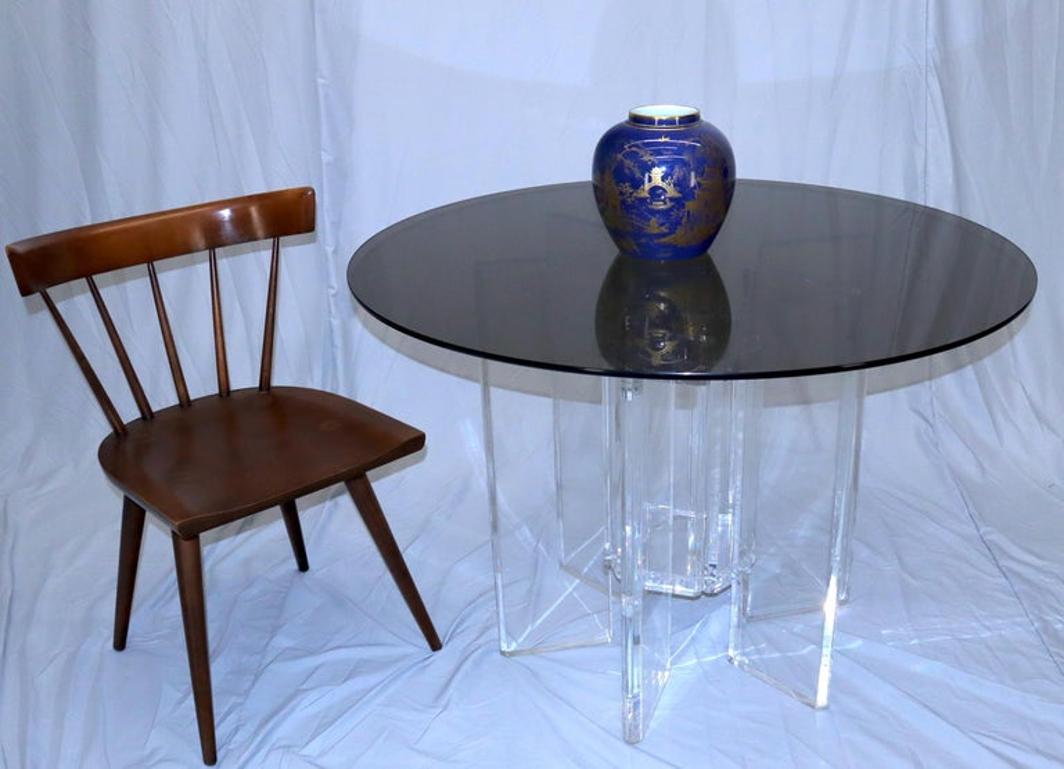 Heavy Massive Lucite Base Round Bronze Smoked Glass Top Dining Conference Table