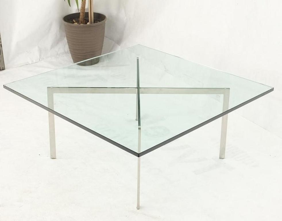 Square Glass top Stainless Steel Base Barcelona Coffee Table Bauhaus Style