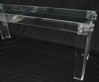 Large Long Lucite Base Glass Top Console Sofa Table