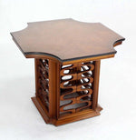 Occasional Side Table with Carved Walnut Base in Midcentury Decor
