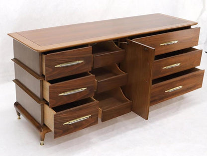 Sculptural Walnut Mid-Century Modern Long Dresser Credenza
