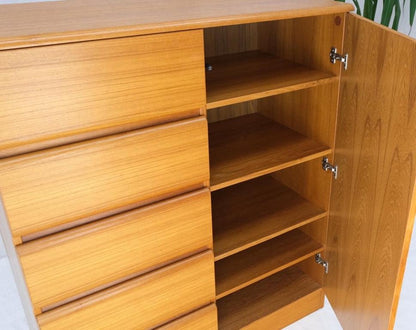 Danish Mid-Century Modern Teak Side by Side Cabinet w 5 Drawers Shelf Compartmet