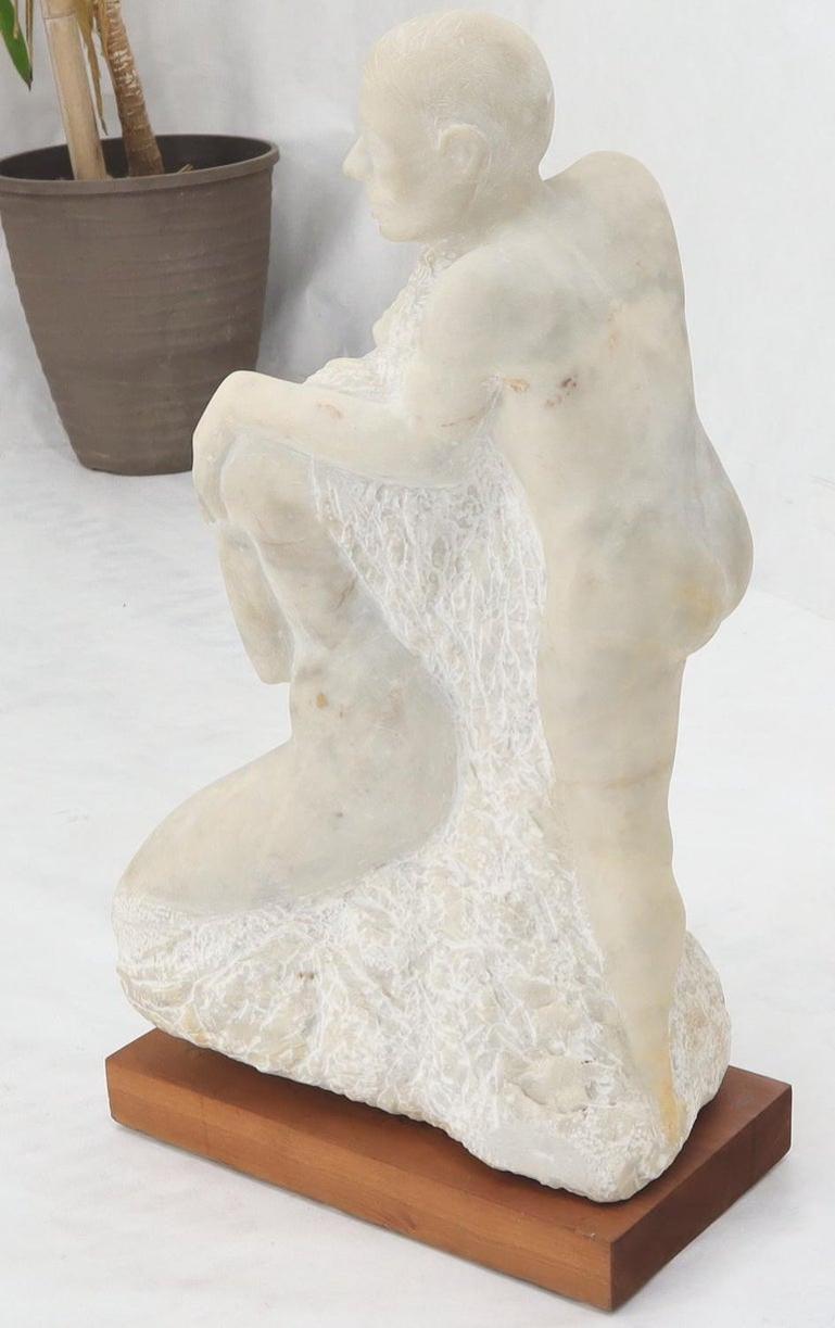 Mid-Century Modern Carved Marble Sculpture on Walnut Base