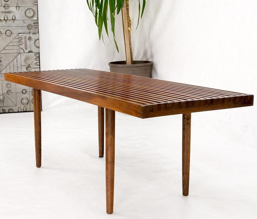 Mel Smilow Slatted Solid Walnut Mid-Century Modern Bench on Tapered Dowel Legs