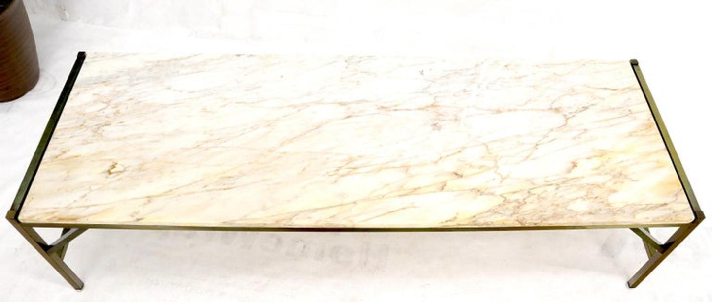 Brass Frame Marble Top Rectangular Coffee Table McCobb Attributed