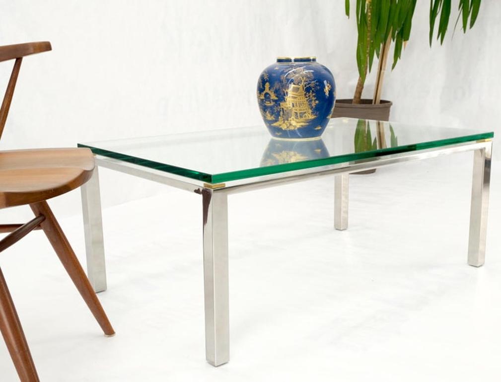 Polished Stainless Steel & Brass Glass Top Rectangle Coffee Table Mid Century
