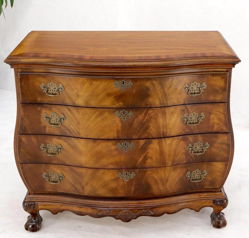 Carved Ball and Claw Feet Flame Mahogany Book Matched Dresser Bachelor Chest