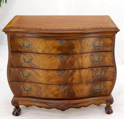 Carved Ball and Claw Feet Flame Mahogany Book Matched Dresser Bachelor Chest