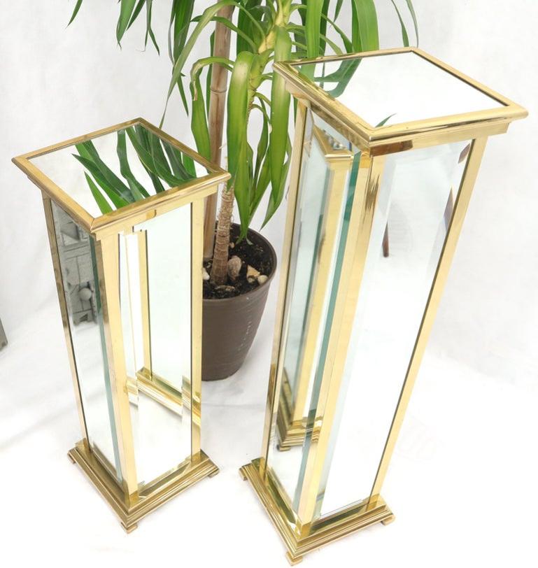 Square Brass and Mirror Panels Pedestals Stands