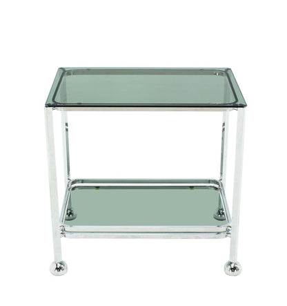 Chrome Tinted Smoked Glass Rolling Tea Cart with Concealed Wheels