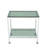 Chrome Tinted Smoked Glass Rolling Tea Cart with Concealed Wheels