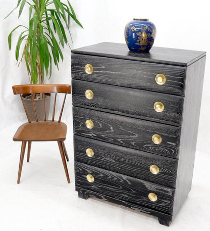 Five Drawers Cerused Oak Brass Hardware High Chest Dresser