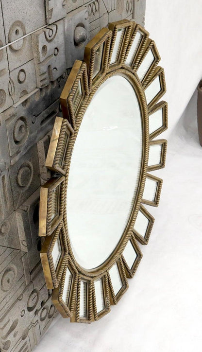 Heavy Round Brass or Bronze Sunburst Wall Mirror with Rope Edges