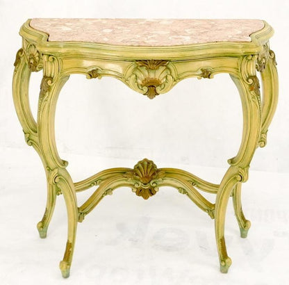 Carved French Regency Paint Decorated Console Table w/ Rouge Pink Marble Top