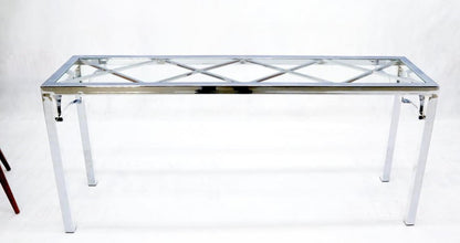 Chrome Rectangular Lattice Diamond Pattern Glass Top Console Sofa Table