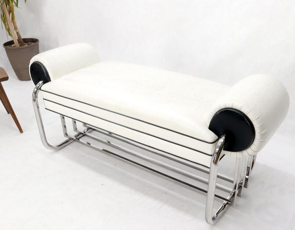 Bauhaus Chrome Bent Tube Black and White Upholstery Bench