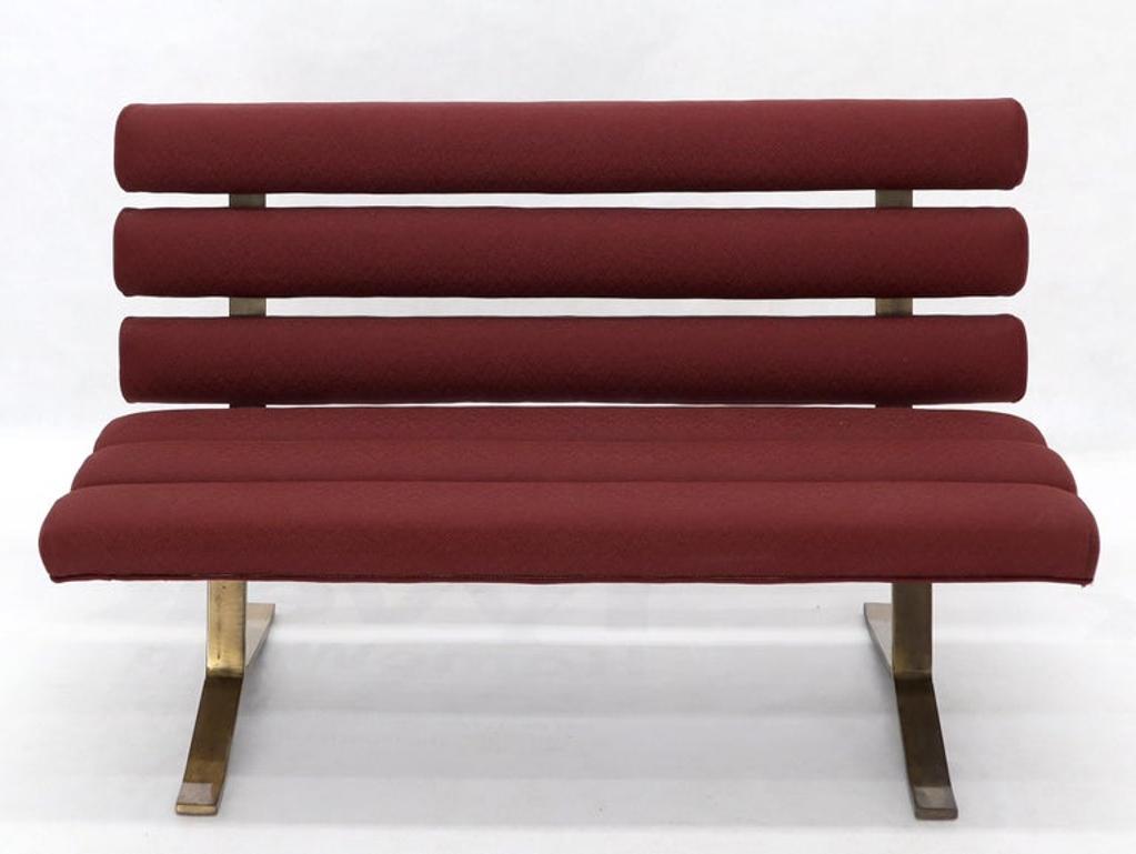 Red Upholstery Bronze Base Bench Settee by Gerald McCabe