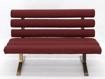 Red Upholstery Bronze Base Bench Settee by Gerald McCabe