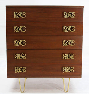 Mid Century Modern Pyramid Shape High Chest with Large Bow or Butterfly Pulls