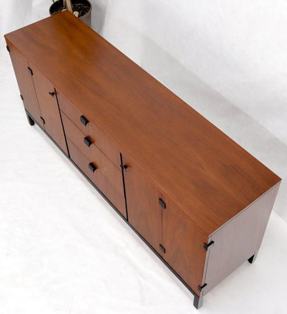 American Walnut 9 Drawers Two Doors Compartment Long Dresser Credenza Restored