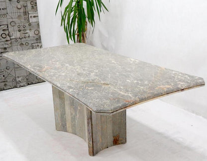 Rectangle Concave Shape Large Marble-Top Single Pedestal Dining Conference Table