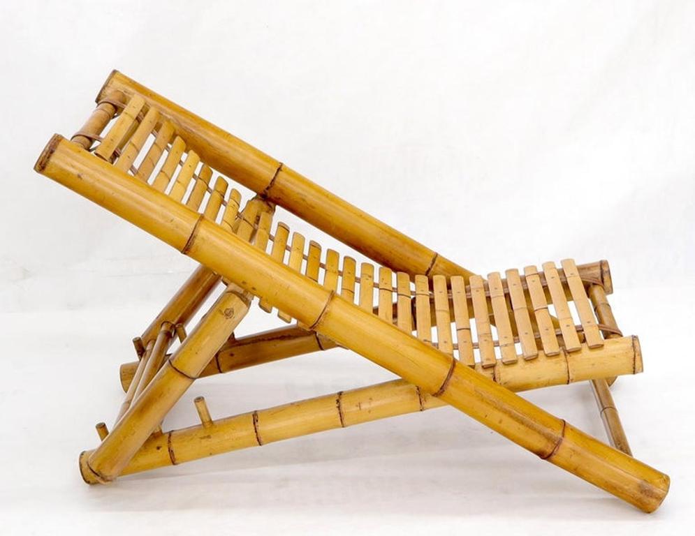 Vintage Bamboo Adjustable Sling Chaise Chair