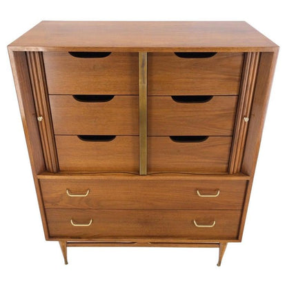 Walnut Tambour Doors Brass Hardware Serpentine Front 8 Drawers Dresser MINT!
