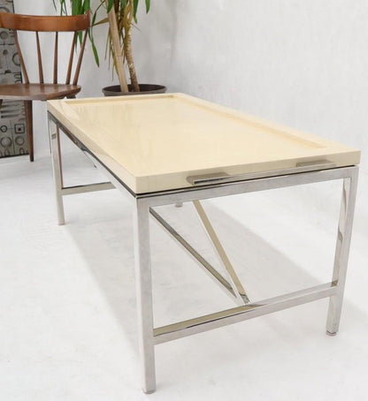 Lacquered Parchment Tray Stainless Steel Base Coffee Table