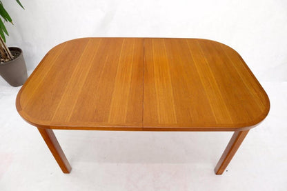 Rectangle Round Corners Teak Midcentury Danish Modern Dining Table Pop Up Leaf